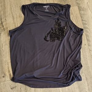 Women's Navy Tank Top with Black Sequin Detail